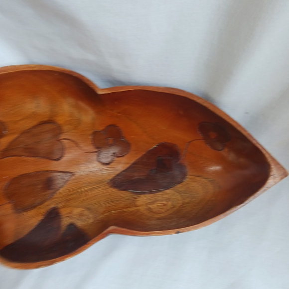 Vintage Monkeypod Wood Hand Carved Leaf Bowl 18 Inch - Picture 3 of 6